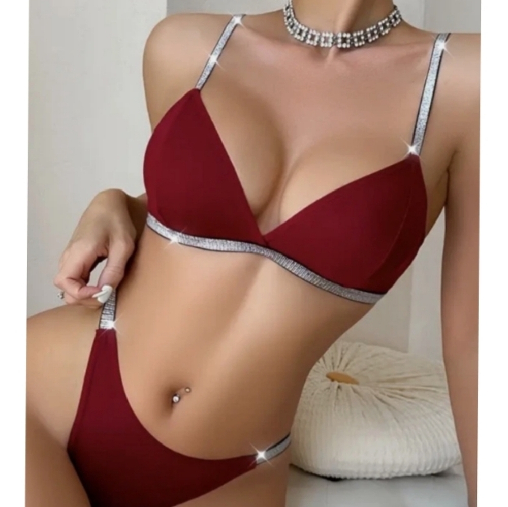 Luxe Velvet and Rhinestones 2 piece Bra and Thong Lingerie Set